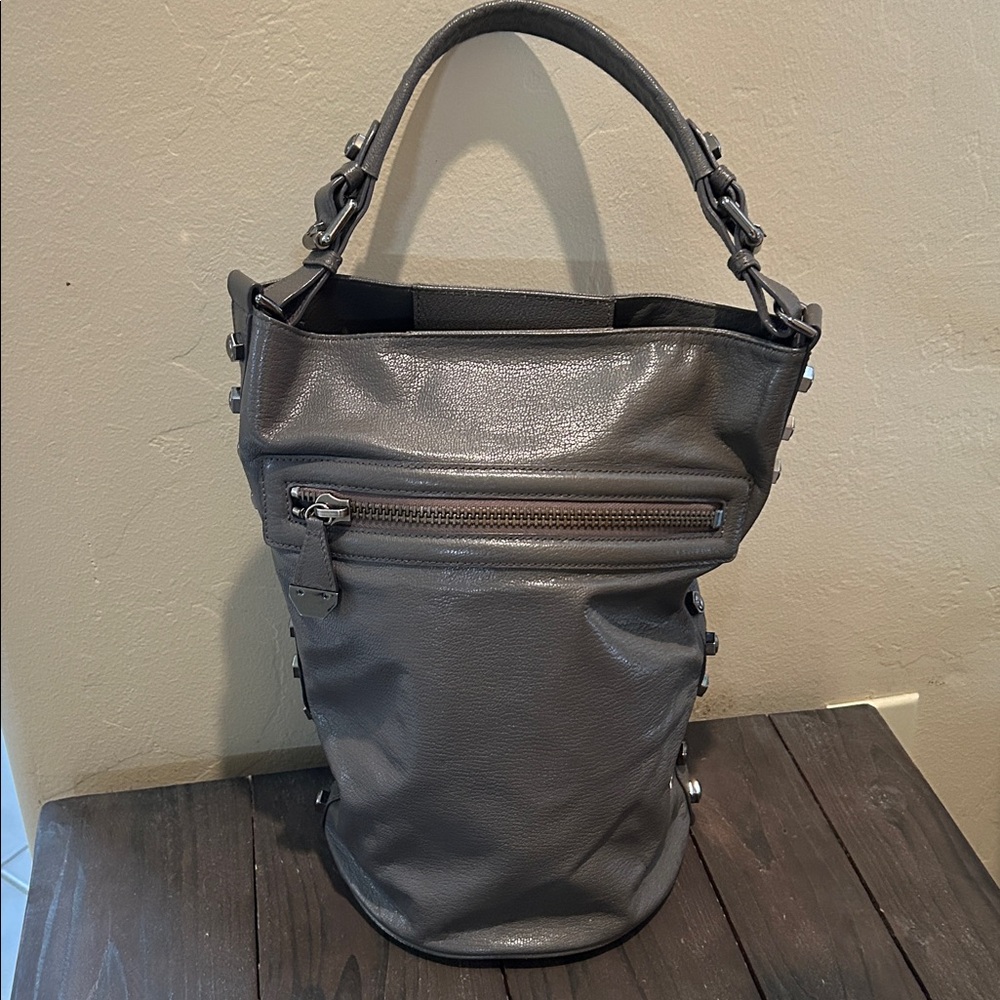 Kenneth Cole New York Leather Grey Bucket Shoulder Bag